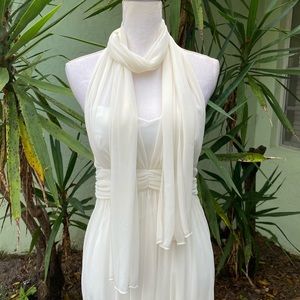 Cream Ivory Chiffon Long Dress with skinny scarf